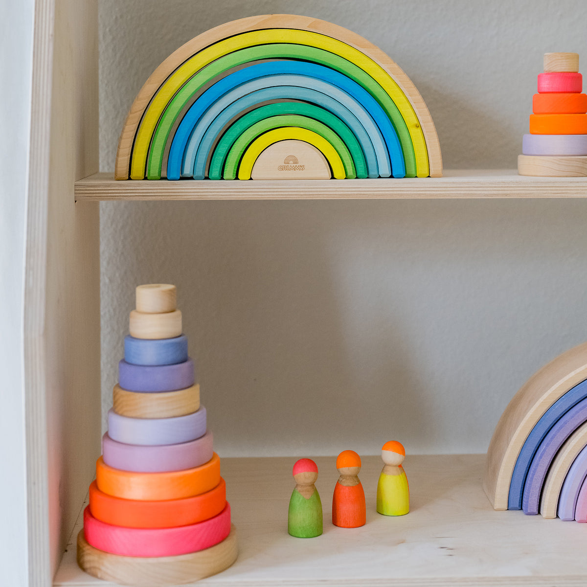 Grimm's Neon Green Rainbow 10 Piece Wooden Stacking Toy | Magic