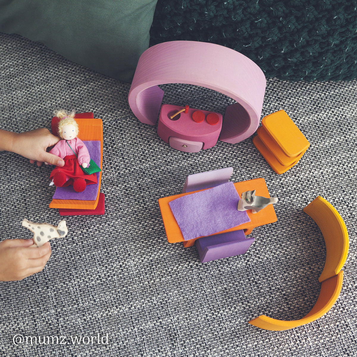 Grimm's Bauhaus Pink Mobile Home | Portable Wooden Dollhouse