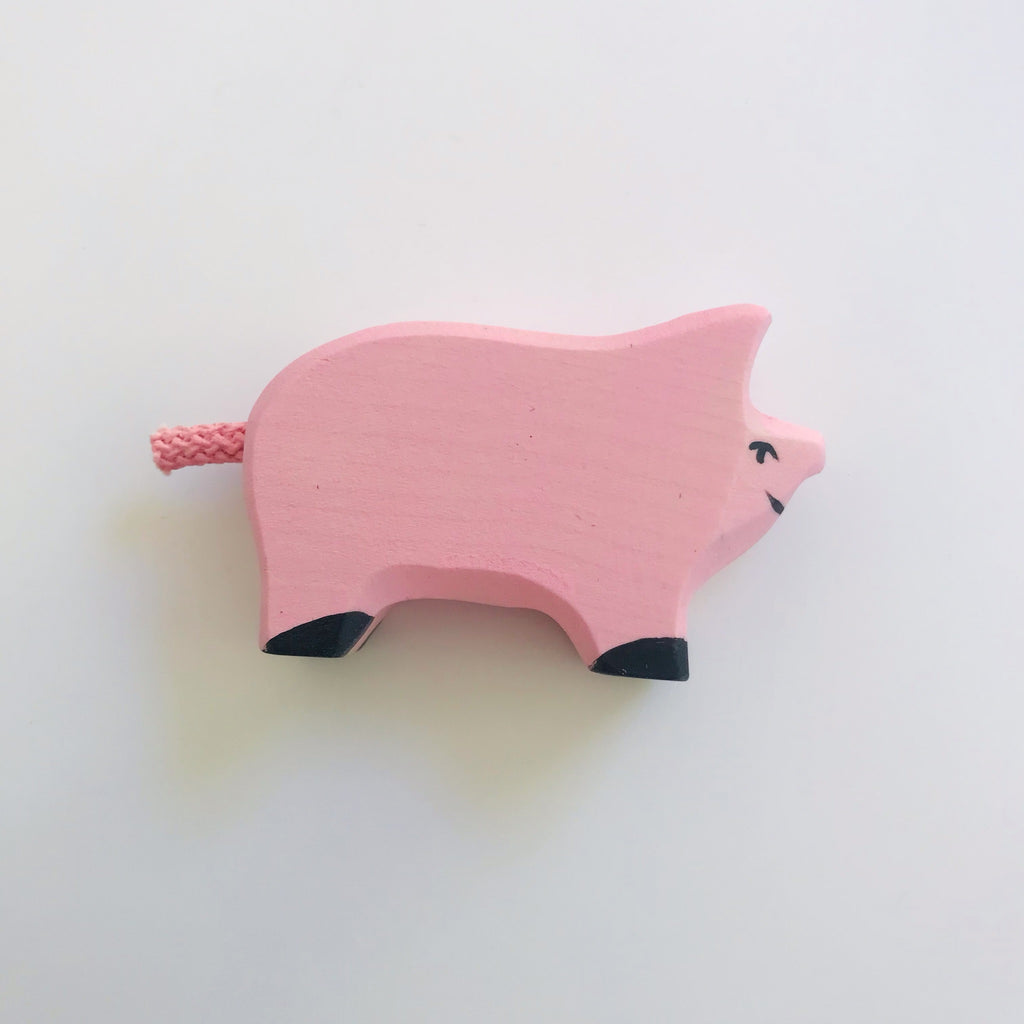 hand made piglet, maple wood hand painted by holztiger